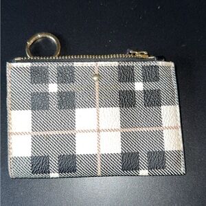 Kate spade Plaid Zip Card Holder Keyring - Black White Tan